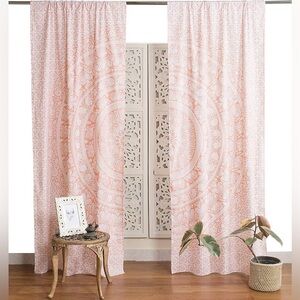 🆕Boho Pink Rose Gold Elephant Mandala Curtain Panels 100% Cotton Made in India